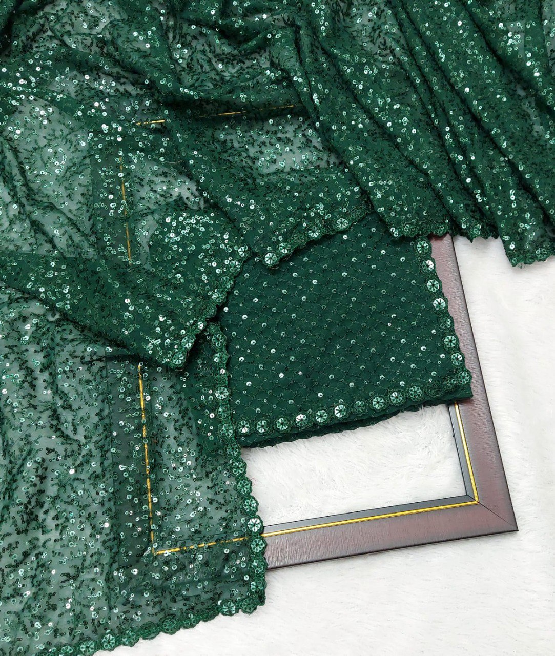 Green Color Designer Sequins Saree For Wedding - Joshindia