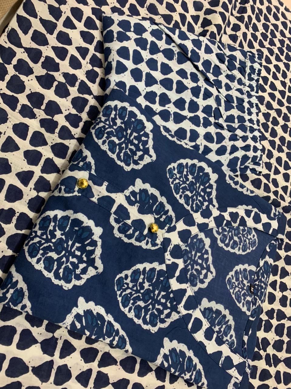 cotton Beautiful Indigo print Work kurti with Full Printed Pant & Duppatta - Joshindia