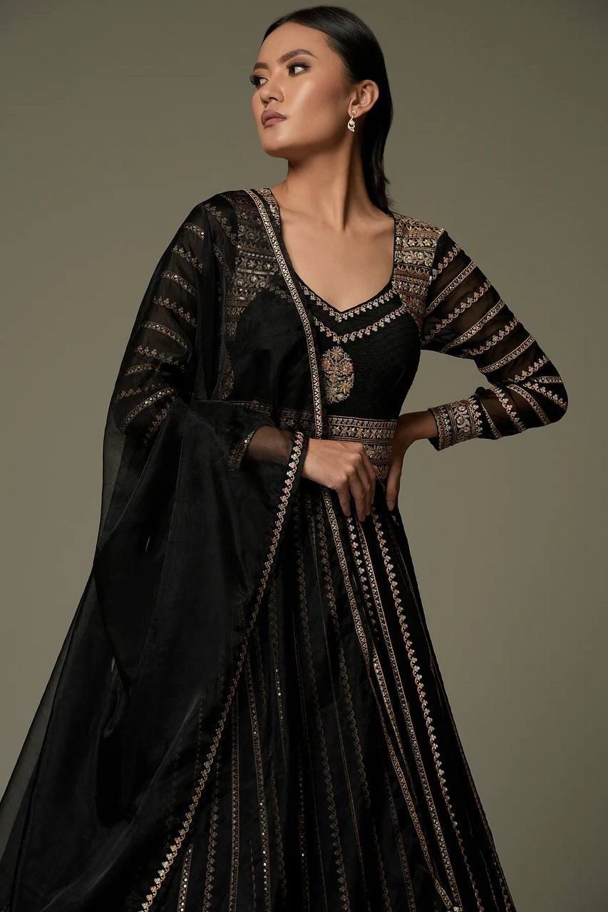 Black Color Beautiful Georgette Designer Gown Buy Now - Joshindia