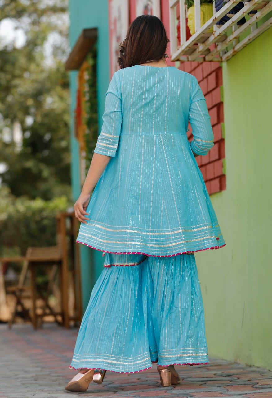 sky color beautiful sharara set buy now - Joshindia