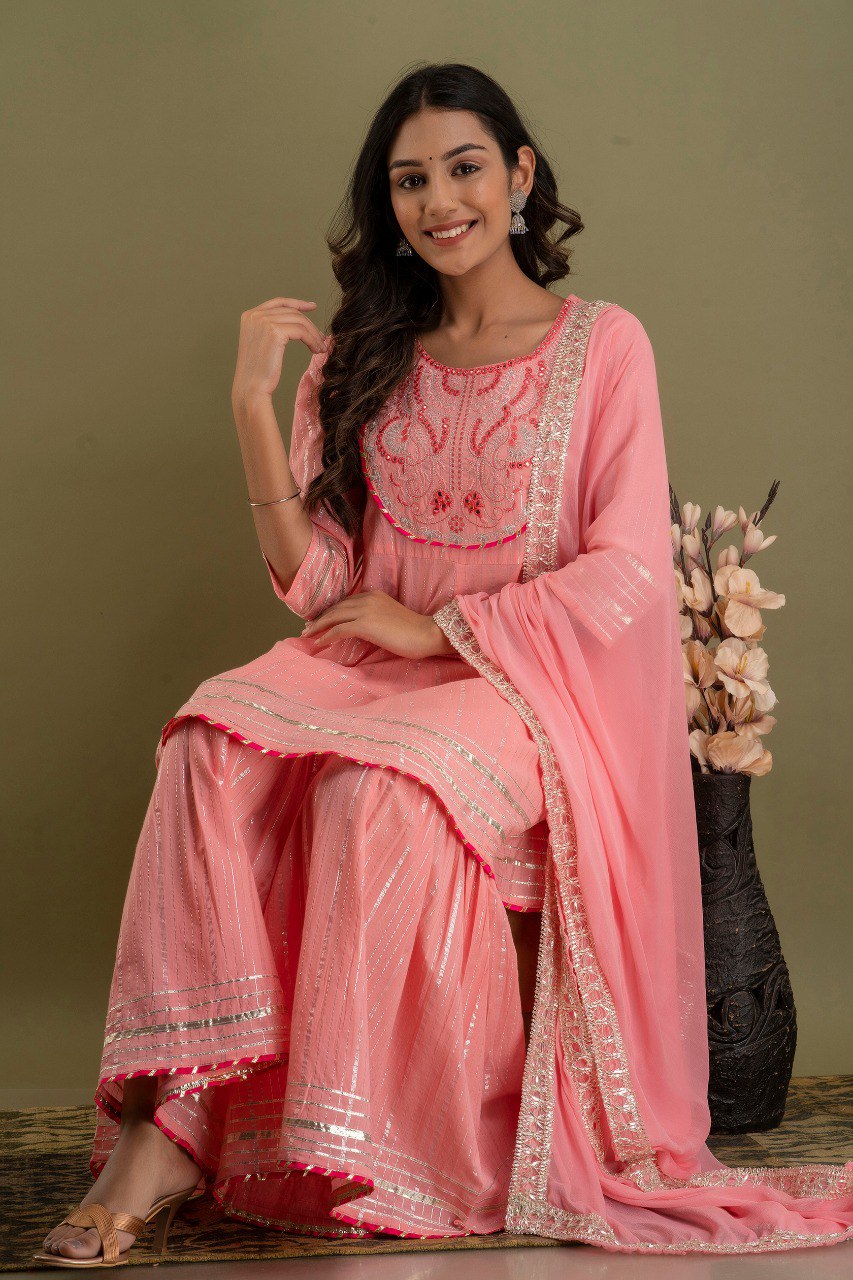 Peach color beautiful sharara set buy now - Joshindia