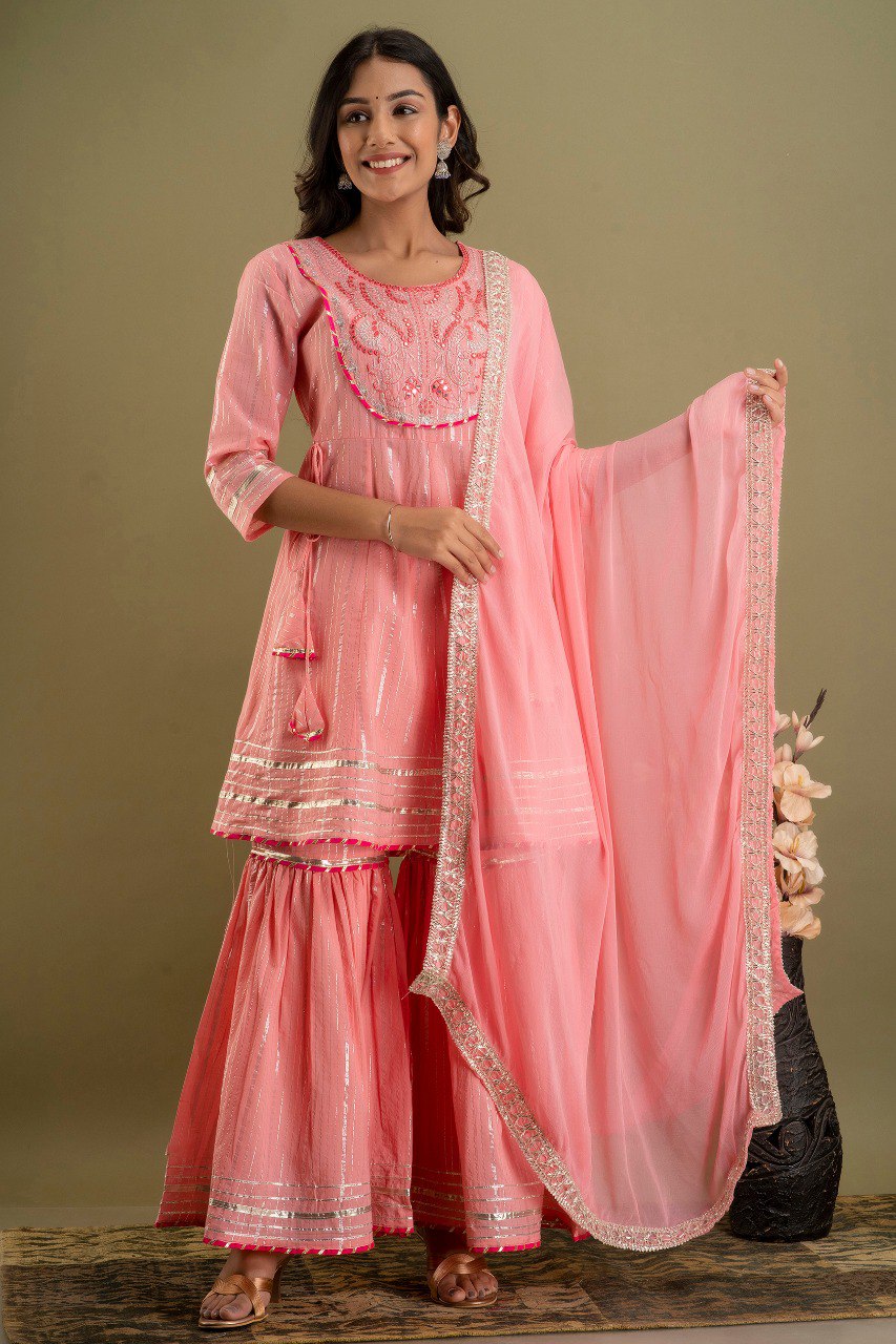 Peach color beautiful sharara set buy now - Joshindia