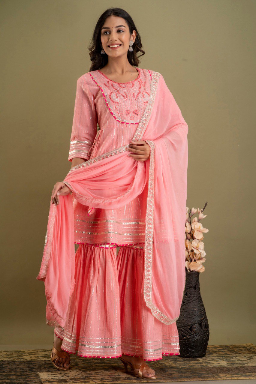 Peach color beautiful sharara set buy now - Joshindia