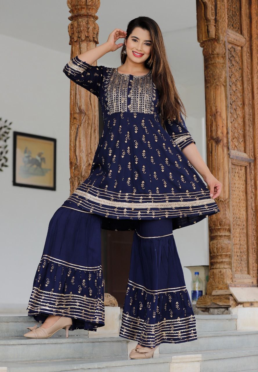 Navy Blue color beautiful sharara set buy now - Joshindia