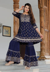 Navy Blue color beautiful sharara set buy now - Joshindia