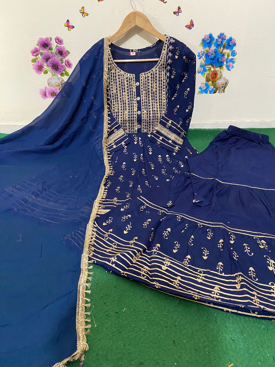 Navy Blue color beautiful sharara set buy now - Joshindia