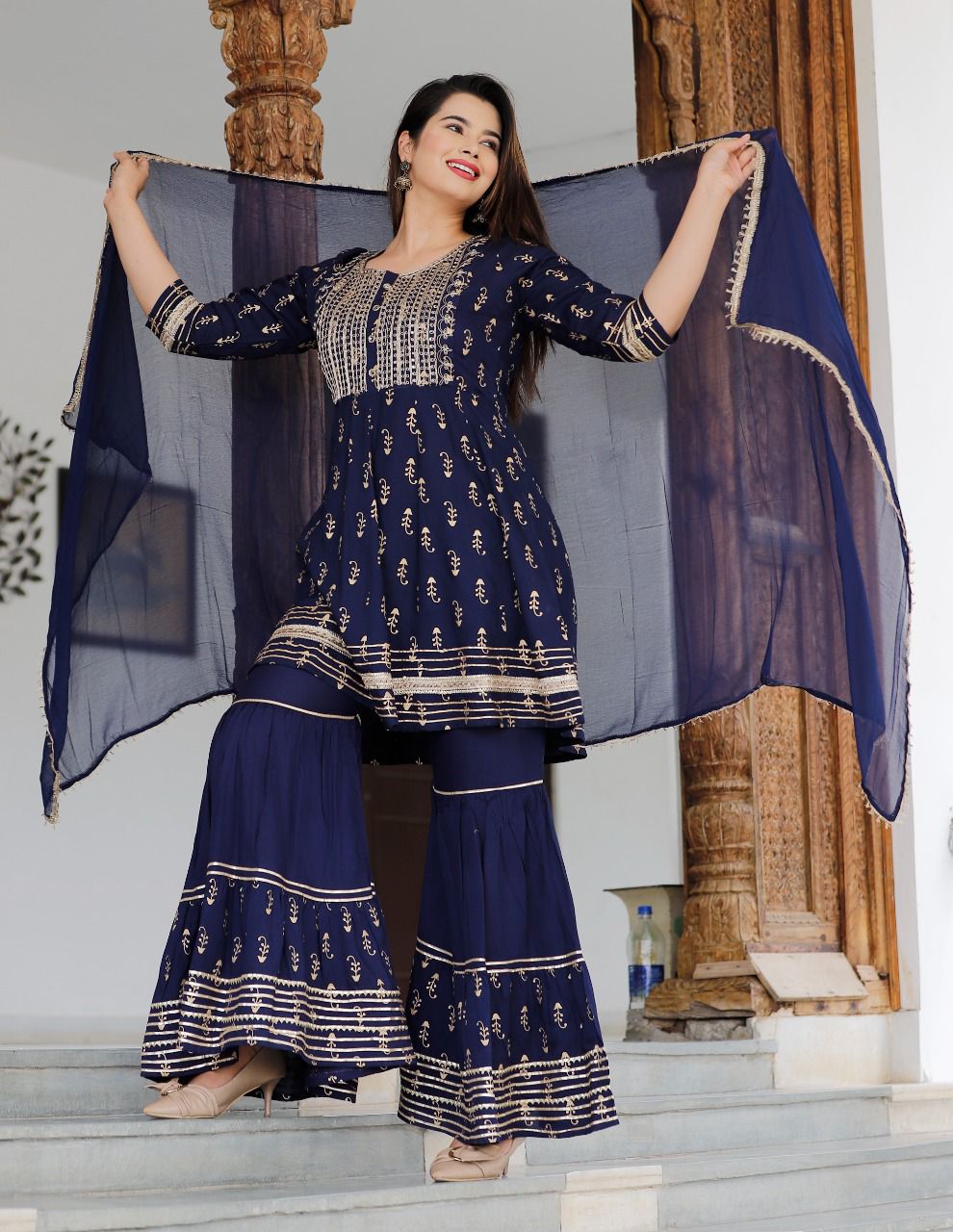 Navy Blue color beautiful sharara set buy now - Joshindia