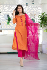 Orange and Pink color designer kurta set at affordable price buy now - Joshindia