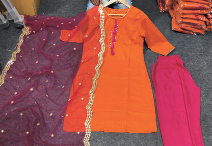 Orange and Pink color designer kurta set at affordable price buy now