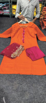Orange and Pink color designer kurta set at affordable price buy now - Joshindia