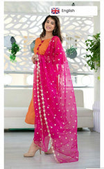 Orange and Pink color designer kurta set at affordable price buy now - Joshindia