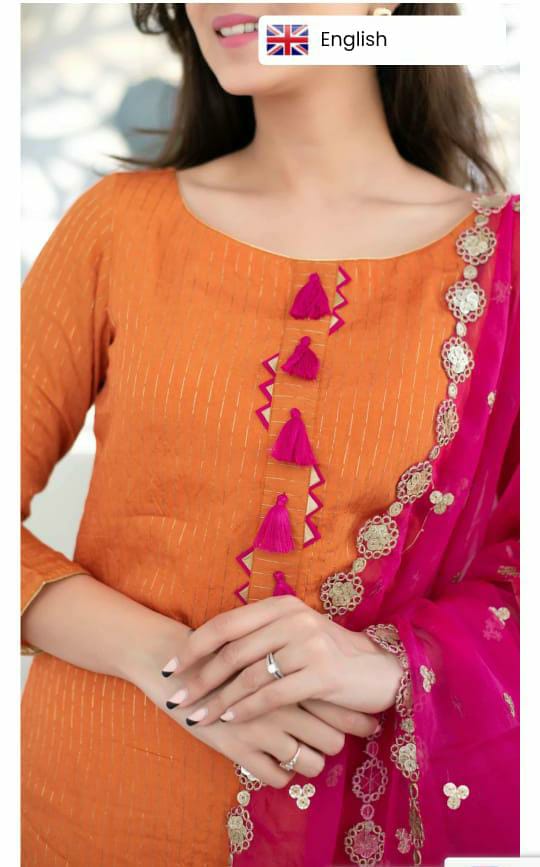 Orange and Pink color designer kurta set at affordable price buy now - Joshindia