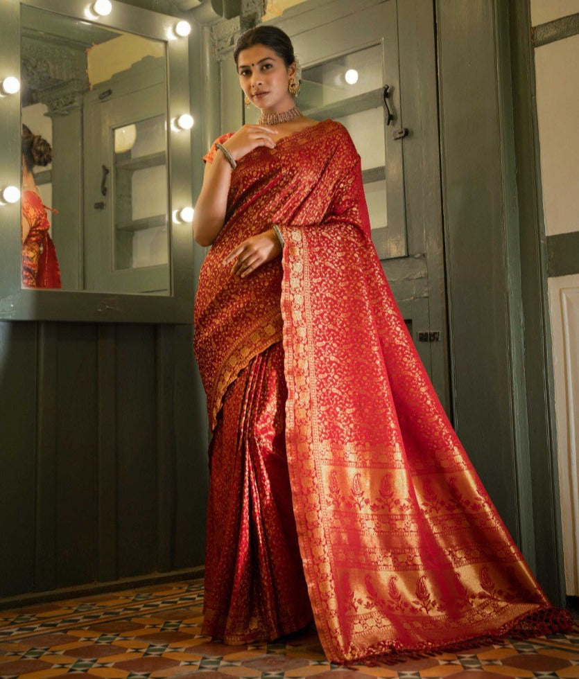 Maroon Color Royal Banarasi Saree For Wedding