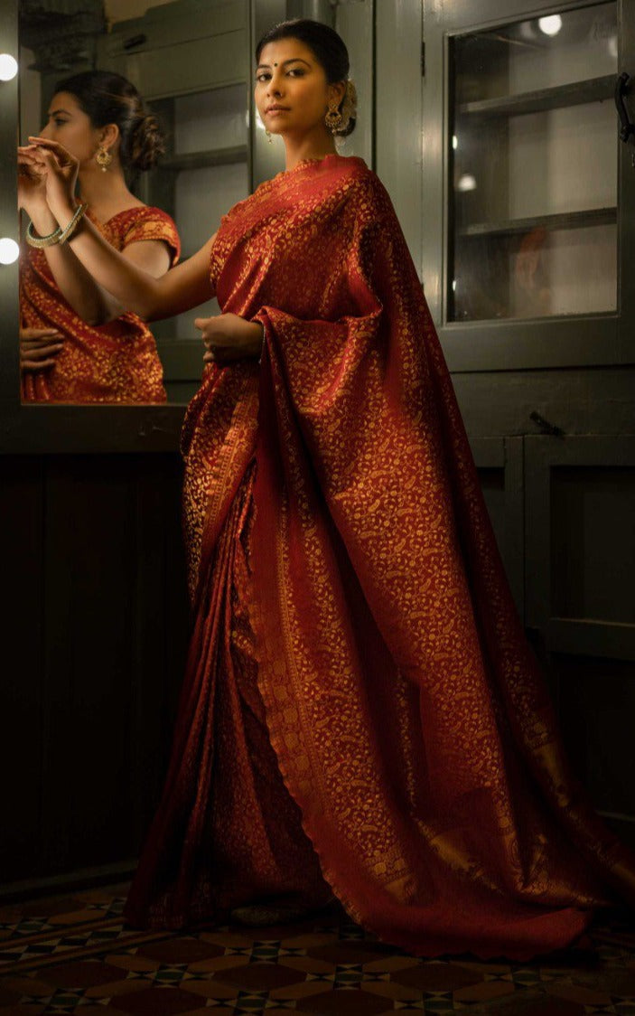 Maroon Color Royal Banarasi Saree For Wedding - Joshindia