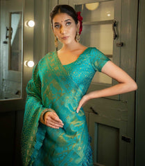 Turquoise Color Royal Banarasi Saree For Wedding - Joshindia
