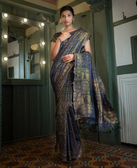 Navy Blue Color Royal Banarasi Saree For Wedding - Joshindia