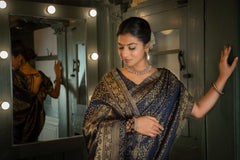 Navy Blue Color Royal Banarasi Saree For Wedding - Joshindia