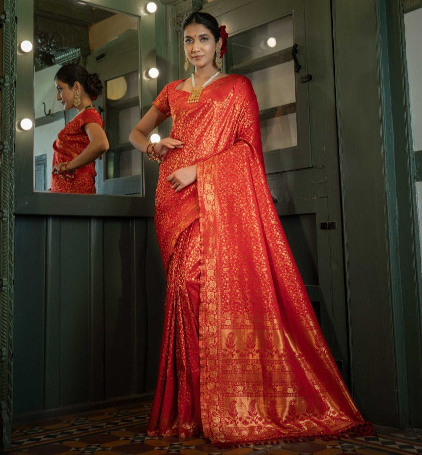 Red Color Royal Banarasi Saree For Wedding - Joshindia