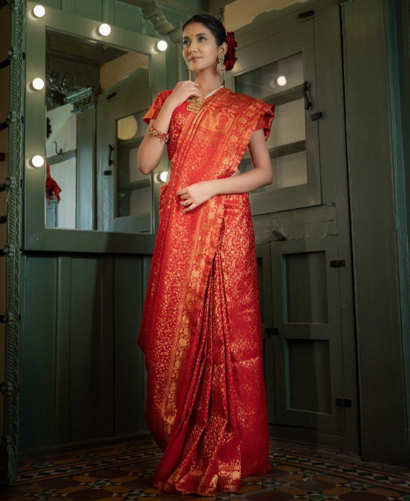 Red Color Royal Banarasi Saree For Wedding