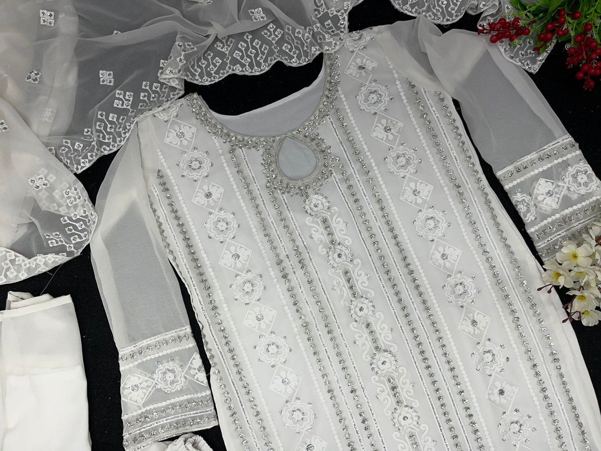 White Color Georgette Designer Kurta Set - Joshindia