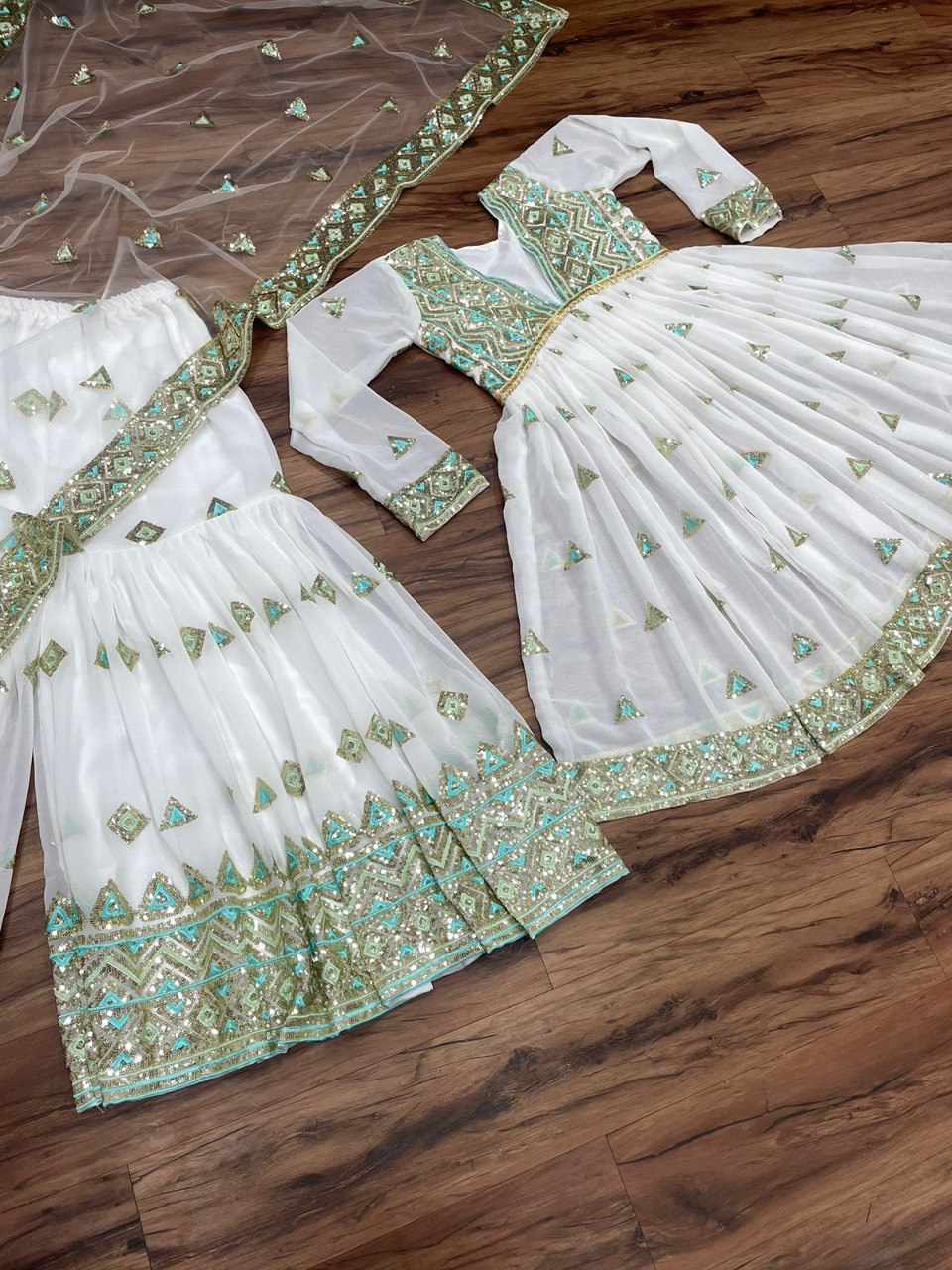 White Color Designer Sharara Suit Buy Now