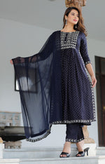 Beautiful Sequence Zari Computer Embroidered work With Kurti With Pant And Chifon Dupatta - Joshindia