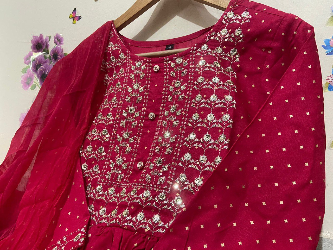 Beautiful Sequence Zari Computer Embroidered work With Kurti With Pant And Chifon Dupatta