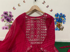 Beautiful Sequence Zari Computer Embroidered work With Kurti With Pant And Chifon Dupatta - Joshindia