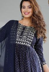 Beautiful Sequence Zari Computer Embroidered work With Kurti With Pant And Chifon Dupatta - Joshindia