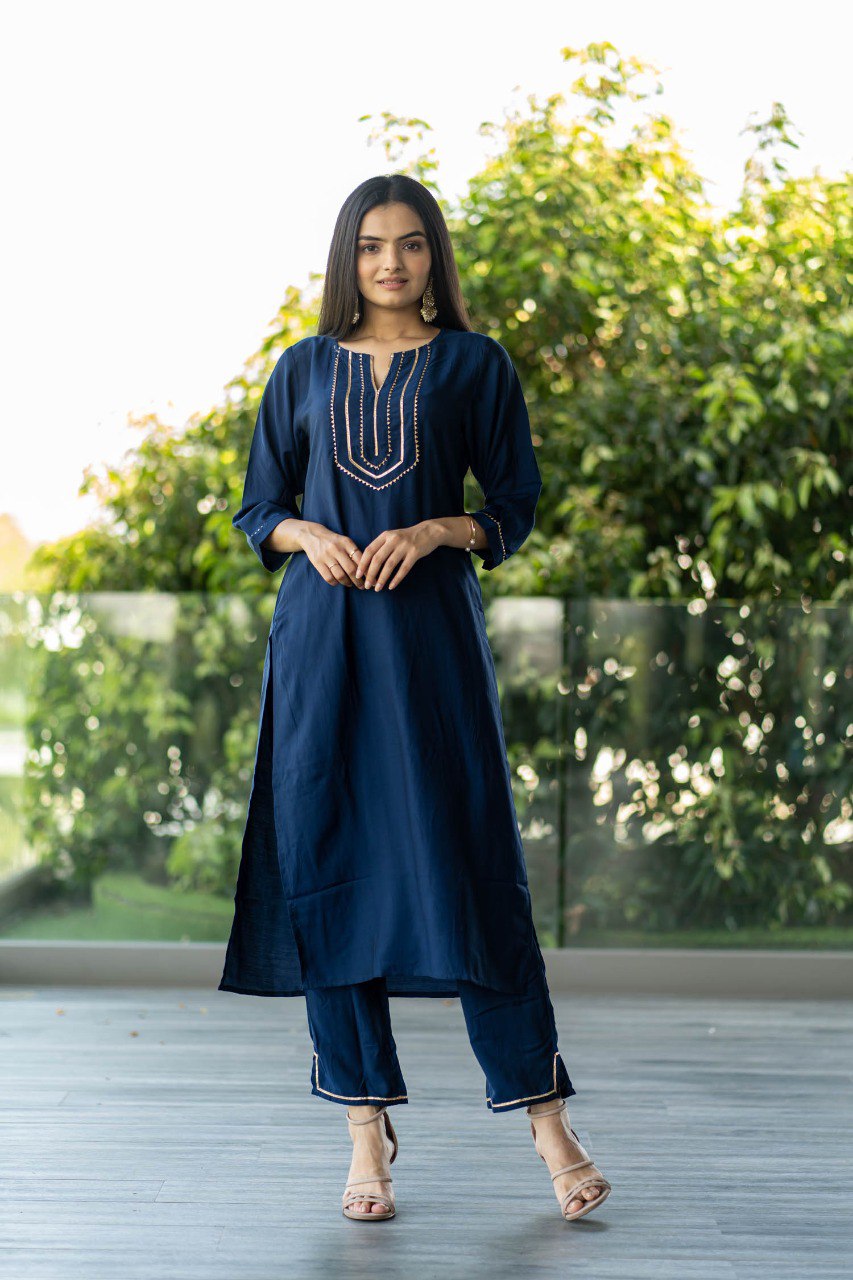 Designer BlueKurta With Bottom - Joshindia
