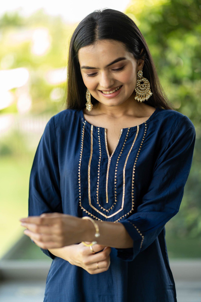 Designer BlueKurta With Bottom - Joshindia