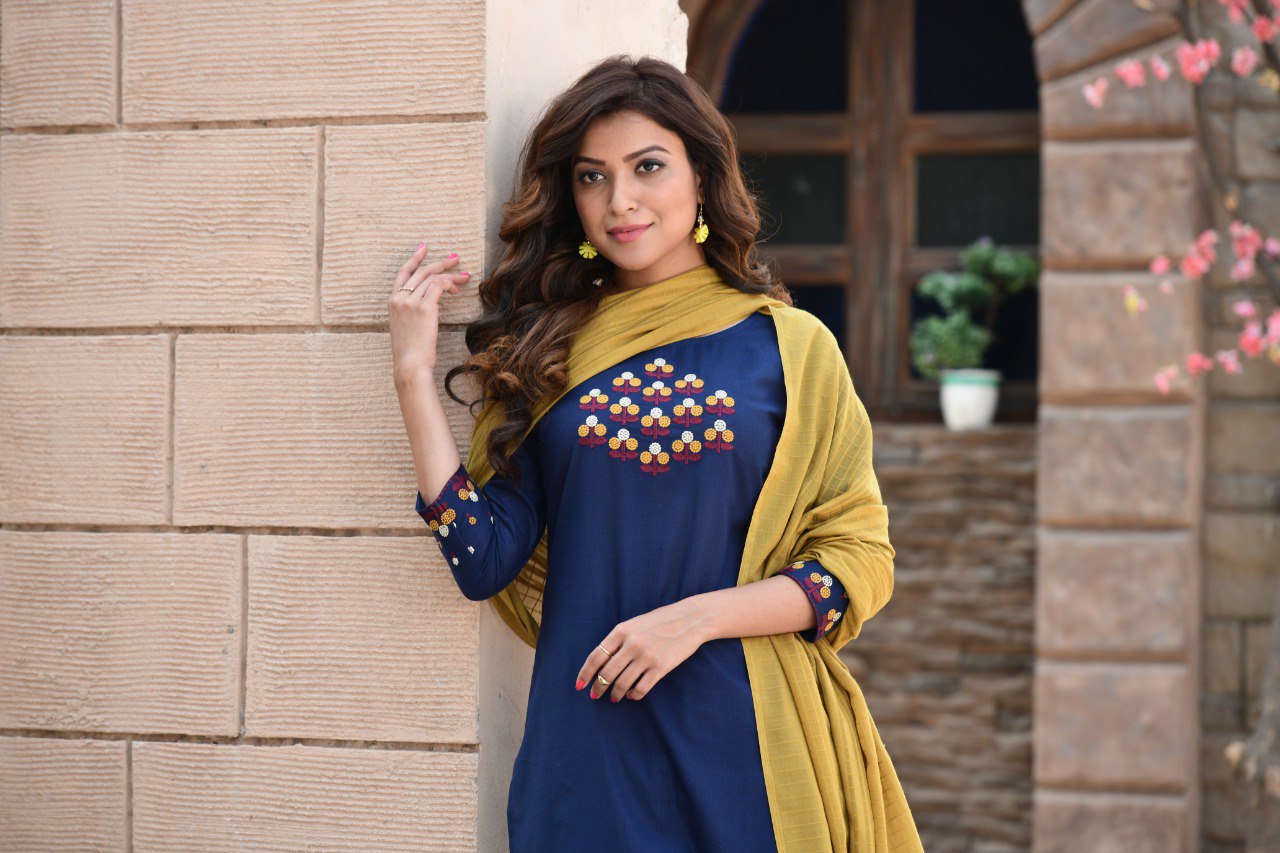 New Latest Cotton Embroidered Kurti With Pant & Dupatta