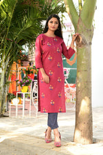 Amazing Round Neck Embroidered Cotton Kurta - Joshindia