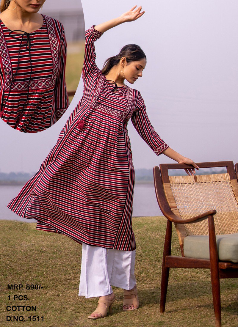 Designer Round Neck Printed Cotton Top - Joshindia
