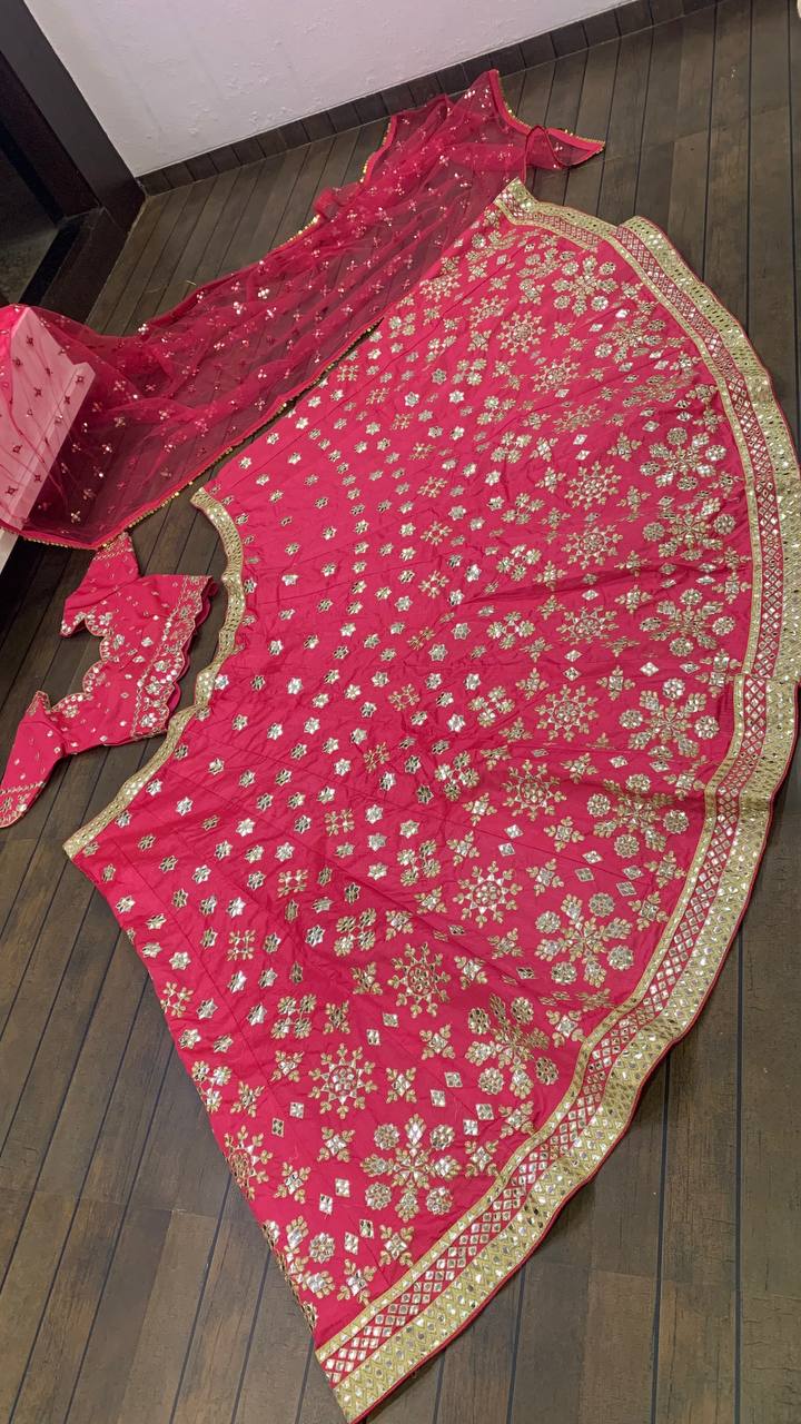 pink color mirror work lehenga choli at affordable price