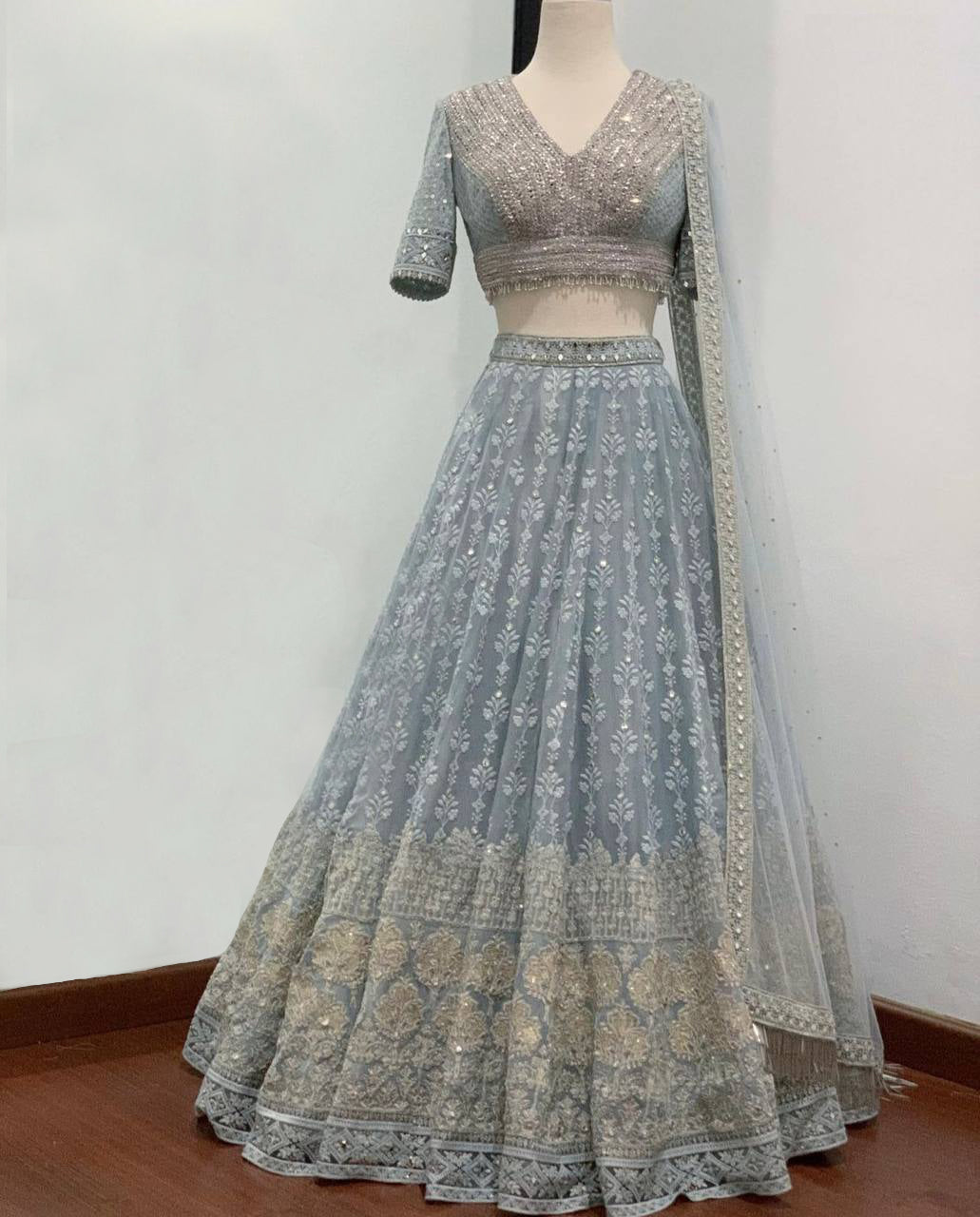 sky color Georgette designer lehenga choli - Joshindia