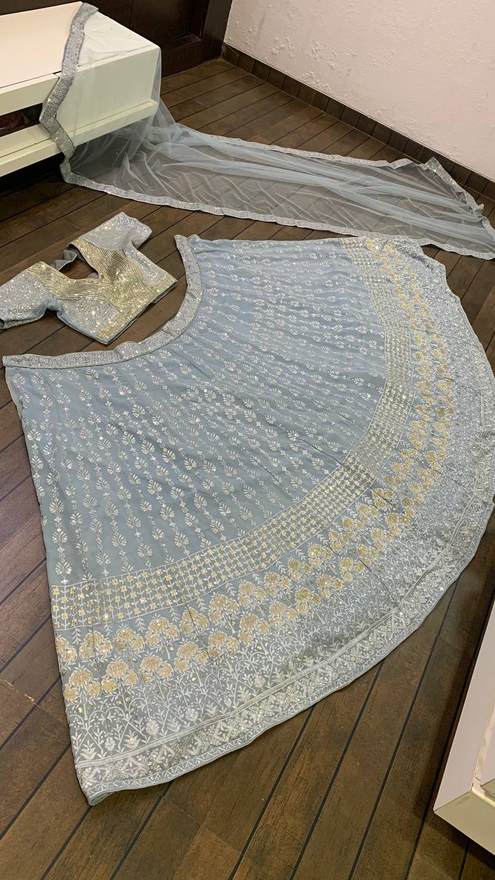 sky color Georgette designer lehenga choli - Joshindia