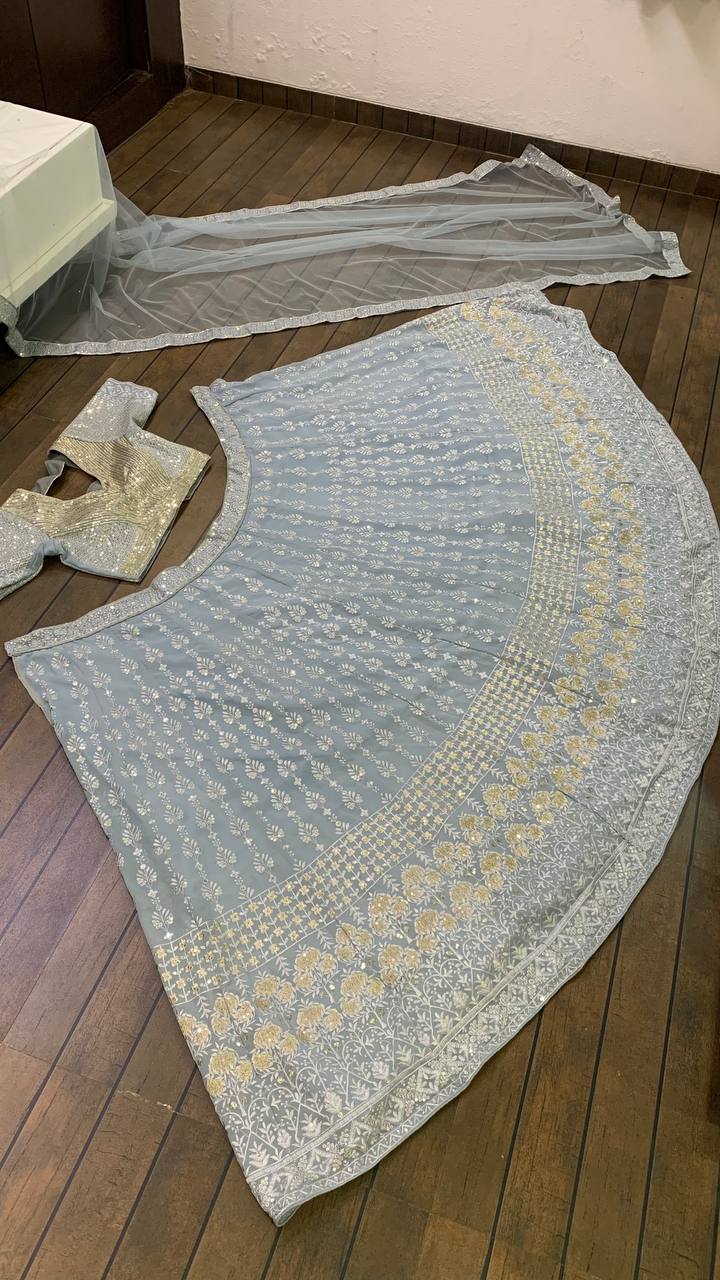 sky color Georgette designer lehenga choli - Joshindia