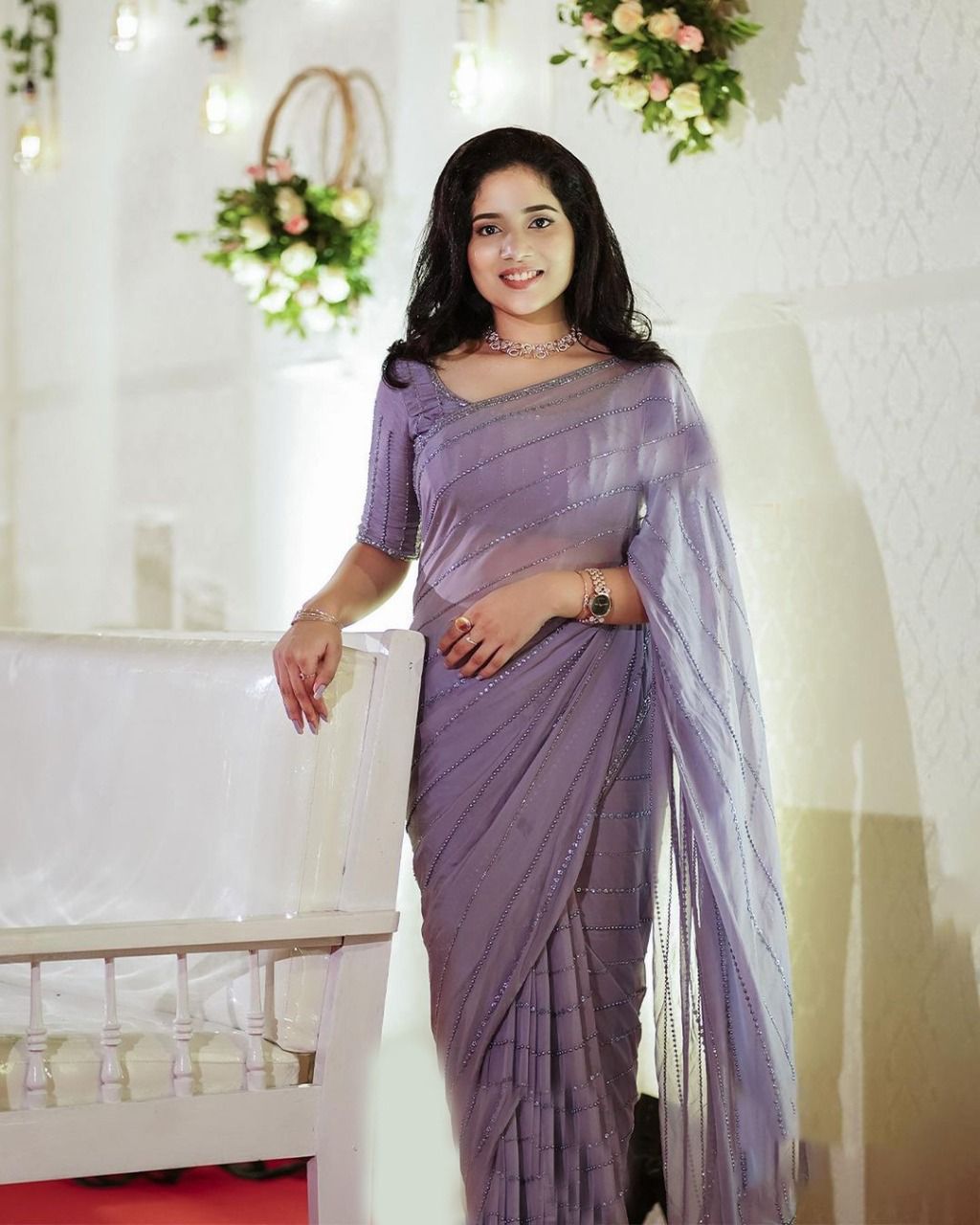 orchid color Designer Saree - Joshindia