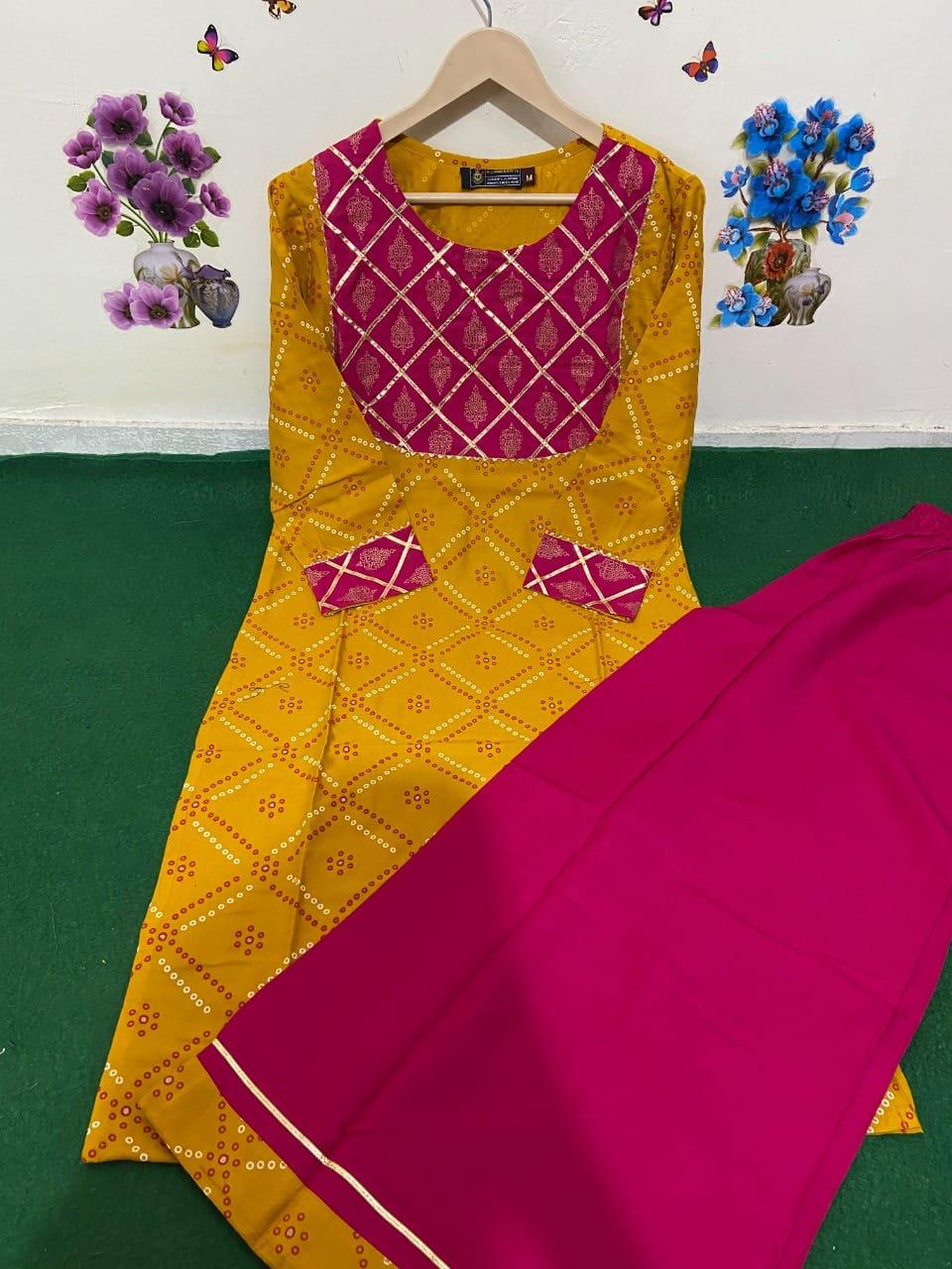 Trendy Style Kurti PalazzoWith Bandhani Print - Joshindia