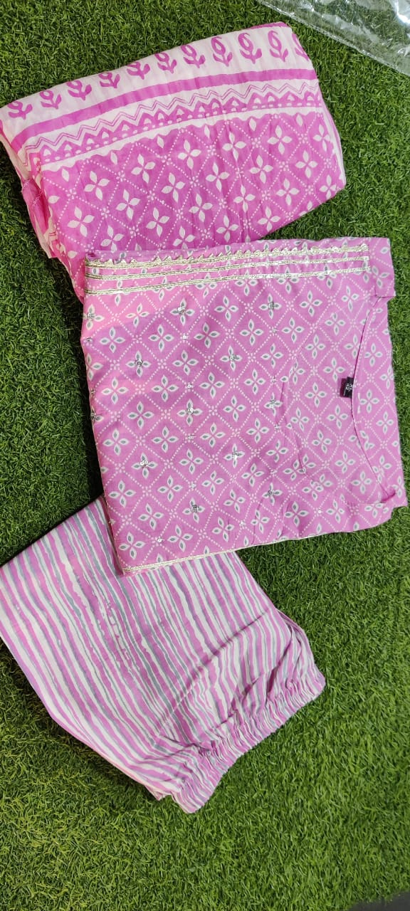 Latest Beautiful cotton printed kurti with pant , duptta - Joshindia