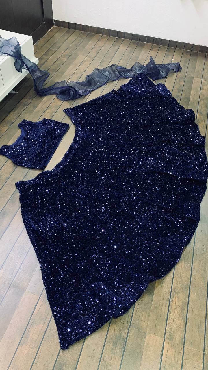 Blue color designer sequence work lehenga choli - Joshindia