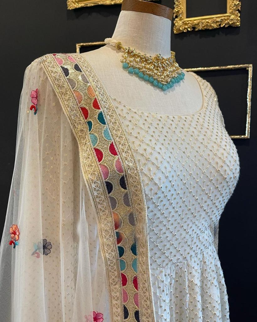 Pure Traditional look designer gown at affordable rate in White color - Joshindia