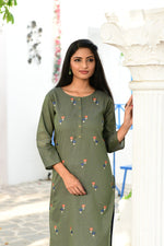 Ethnic Round Neck Embroidered Cotton Kurta - Joshindia