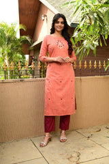 Trendy Round Neck designer Cotton Kurta With Bottom - Joshindia