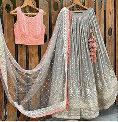 Beautiful and trending grey designer lehenga choli buy now - Joshindia