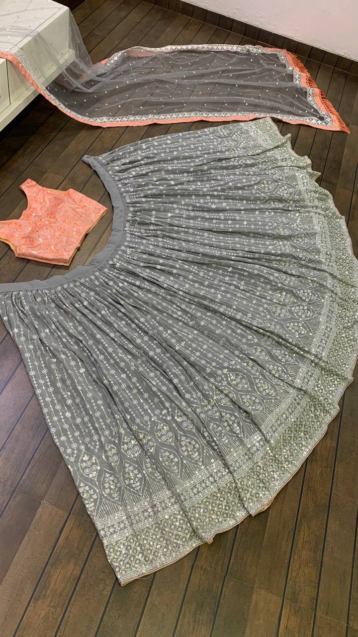 Beautiful and trending grey designer lehenga choli buy now - Joshindia