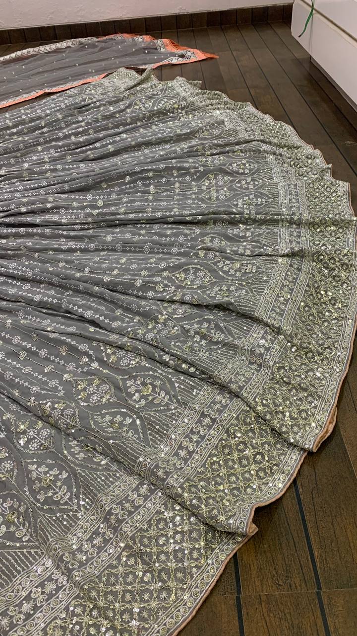 Beautiful and trending grey designer lehenga choli buy now - Joshindia