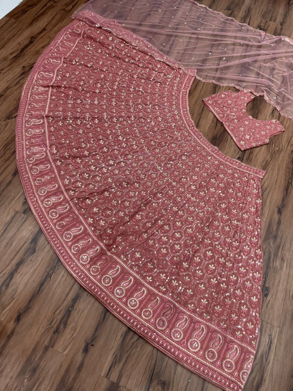Dusty Pink color designer embroidery sequence work lehenga choli