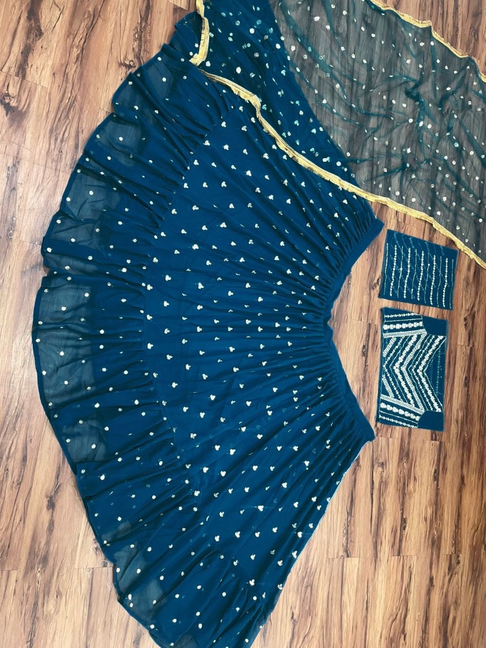 Turquoise blue color georgette designer lehnga choli - Joshindia